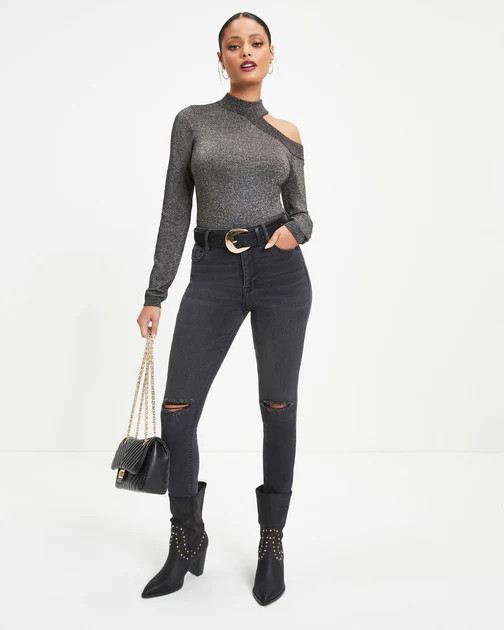 Stronger Than You Knit Metallic Cutout Bodysuit | VICI