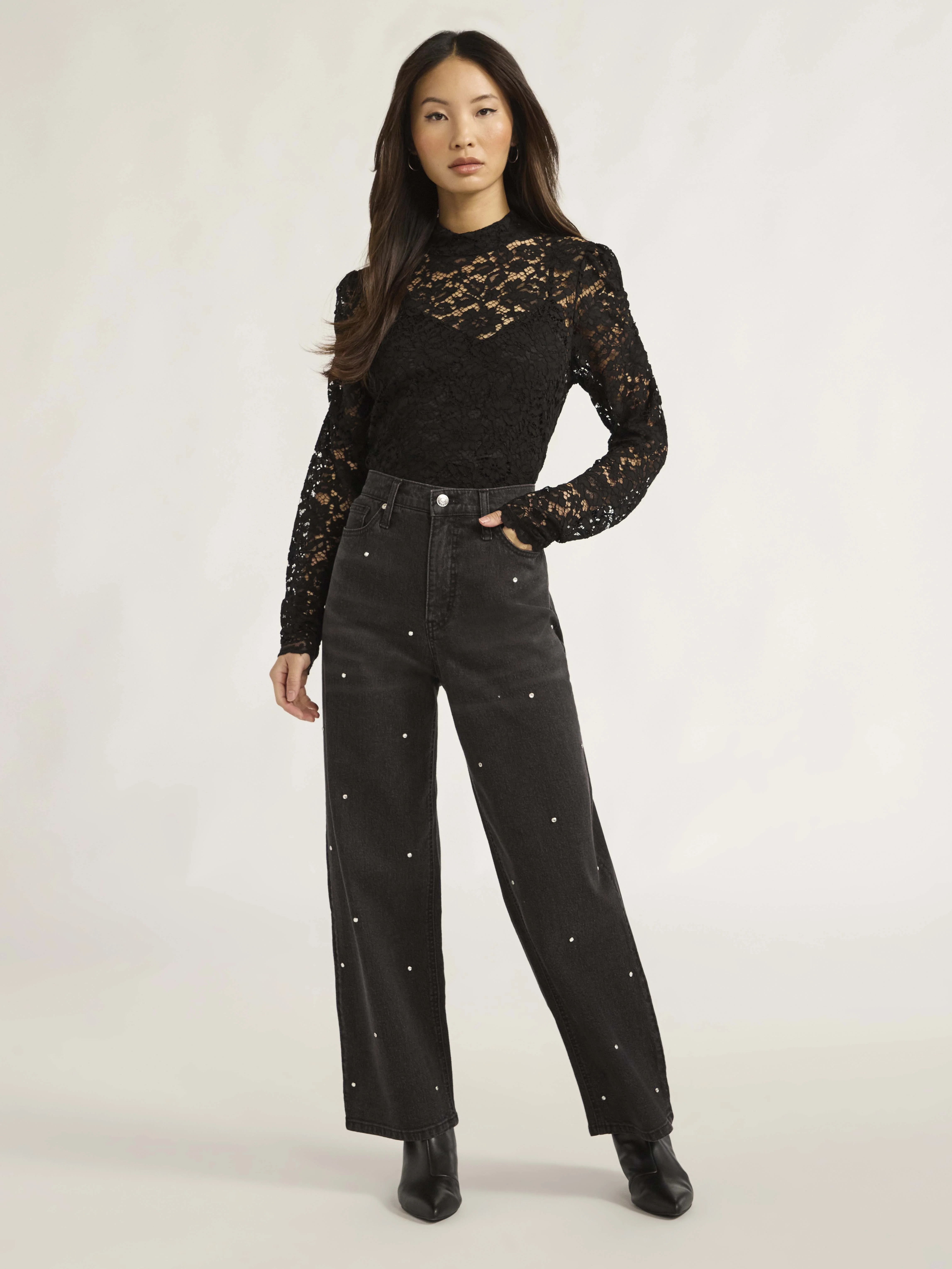 Scoop Women’s Lace Blouse with Puff Sleeves, Sizes XS-XXL | Walmart (US)