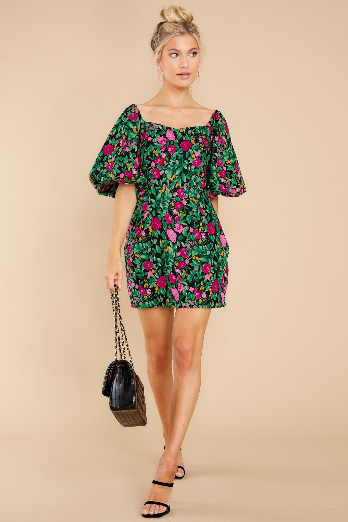 Wonderful Beginnings Black Multi Floral Print Dress | Red Dress 