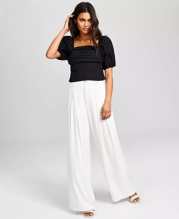Women's Pleat-Front Wide-Leg Soft Pants | Macy's