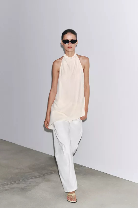 ZW COLLECTION SATIN HALTER TOP | Zara US
