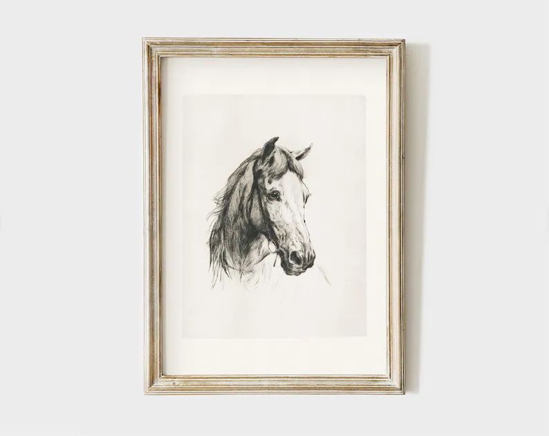 Printable Vintage Horse Portrait Minimalist Antique - Etsy | Etsy (US)