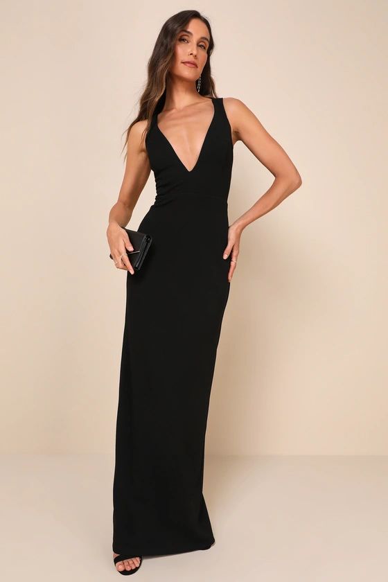 Black Sleeveless Backless Column Maxi Dress | Black Cocktail Dress | Black Party Dress | Lulus