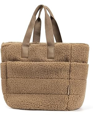 BAGSMART Plush Tote Bag for Women, Fluffy Top Handle Bags with Zipper, Winter Cute Tote Handbag w... | Amazon (US)