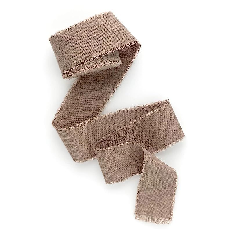 Beige ribbon 1/2" 1" 2" 3 inch wide 5yd cotton Frayed edges hand dyed for Rustic wedding invitati... | Amazon (US)