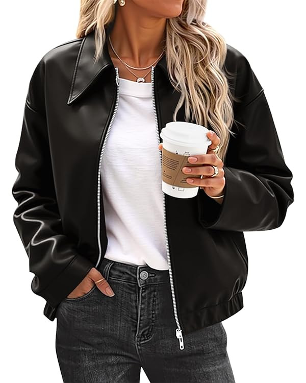 Cicy Bell Womens Faux Leather Bomber Jackets Cropped Motorcycle Casual Coats Fall Trendy Zip Up O... | Amazon (US)