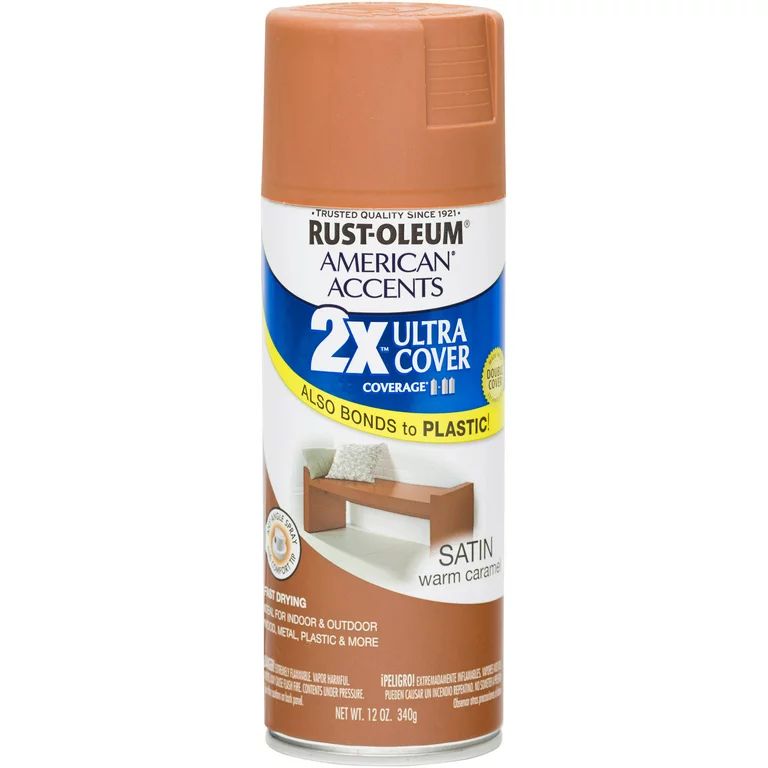 Rust-Oleum American Accents Ultra Cover 2X Satin Warm Caramel Spray Paint and Primer in 1, 12 oz | Walmart (US)