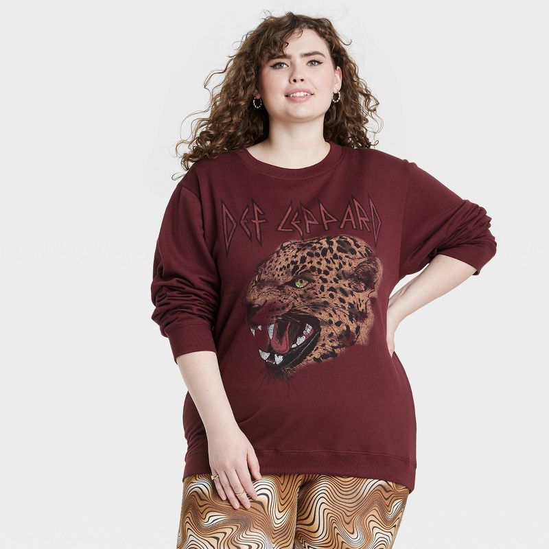 Women&#39;s Def Leppard Plus Size Graphic Sweatshirt - Maroon 1X | Target