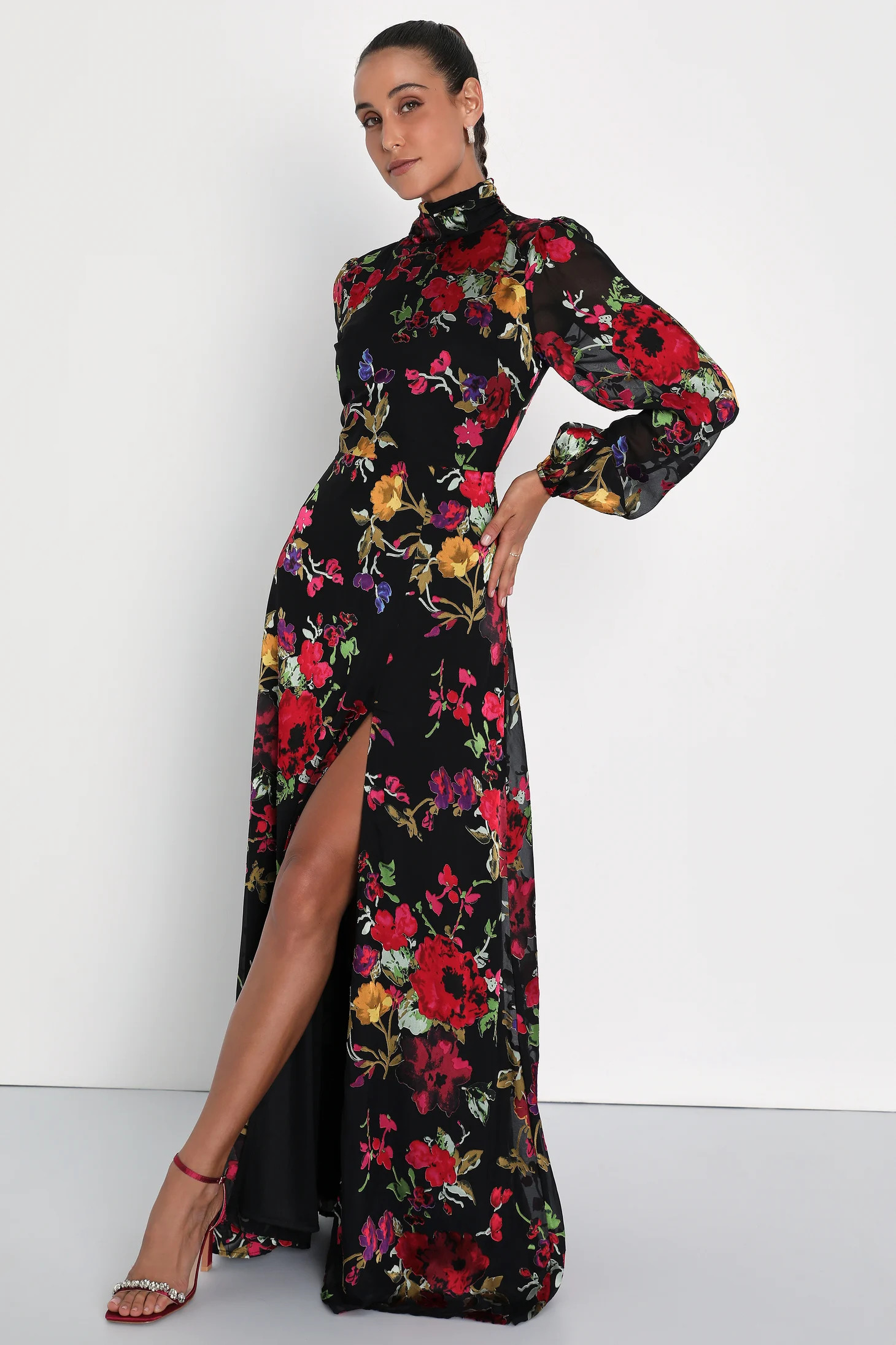 Graceful Arrival Black Floral Burnout Backless Maxi Dress | Lulus