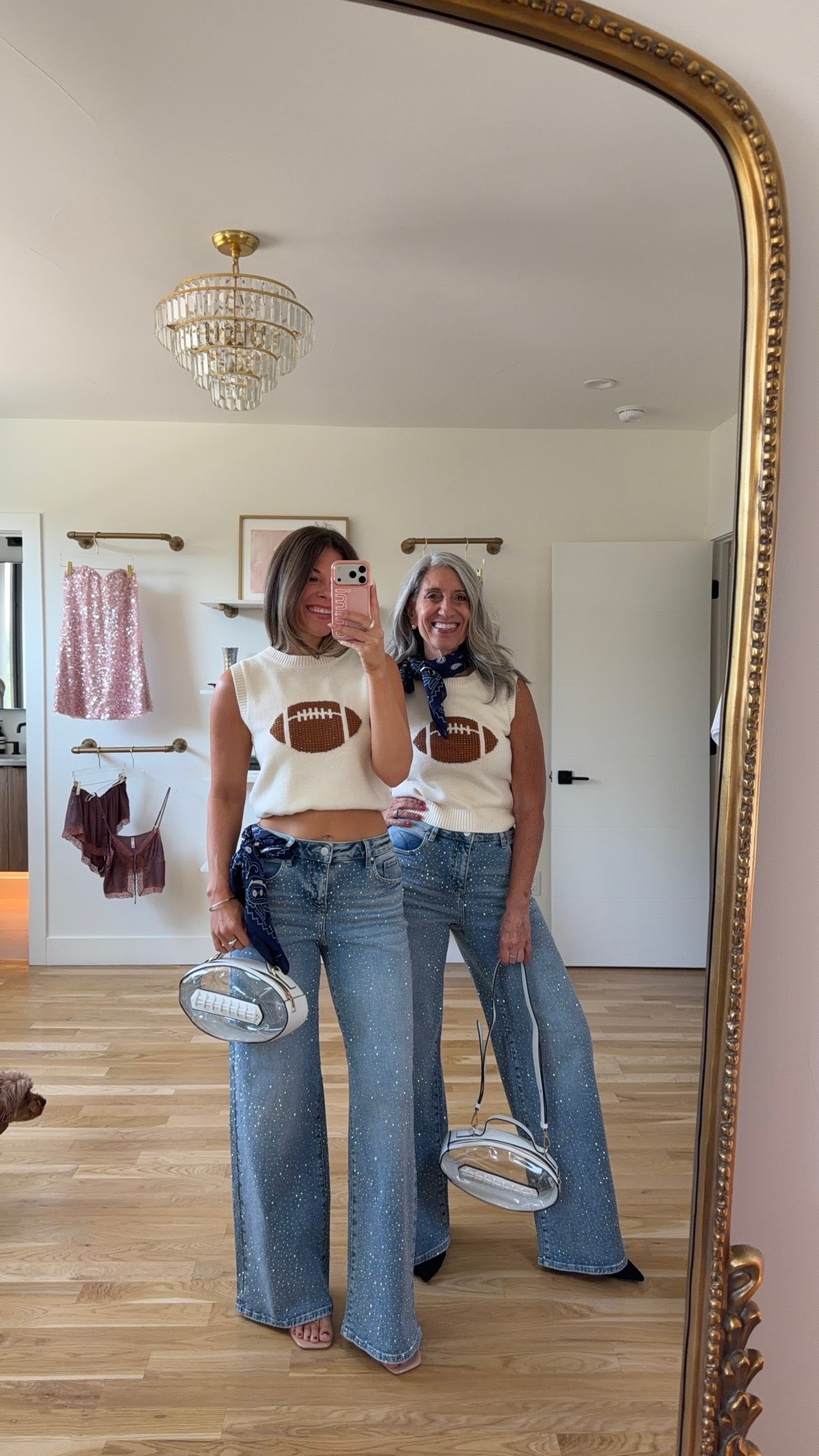 mom & me matching cream sleeveless sweaters with a football graphic, paired with light-wash flare jeans with gemstone detail game day look for your next sporting event! 🏈 
avara code for 15% off: emerson 

i'm 5'4" and typically wear a small/2

mom is 5'4" and typically wears a medium/6

mom & me outfits, mom & me dresses, matching outfits, mother daughter outfits, family photo outfits, fall outfits, fall dresses, autumn outfits, midi dresses, fall dresses, casual outfits, thanksgiving outfits, family photo outfits, fall fashion, autumn fashion, cozy outfits, transitional outfits, neutral outfits, everyday outfits, weekend outfits, women’s fashion, sports, athletic, team colors, game day outfit, football outfit

#LTKSeasonal #LTKootd #LTKgrwm
