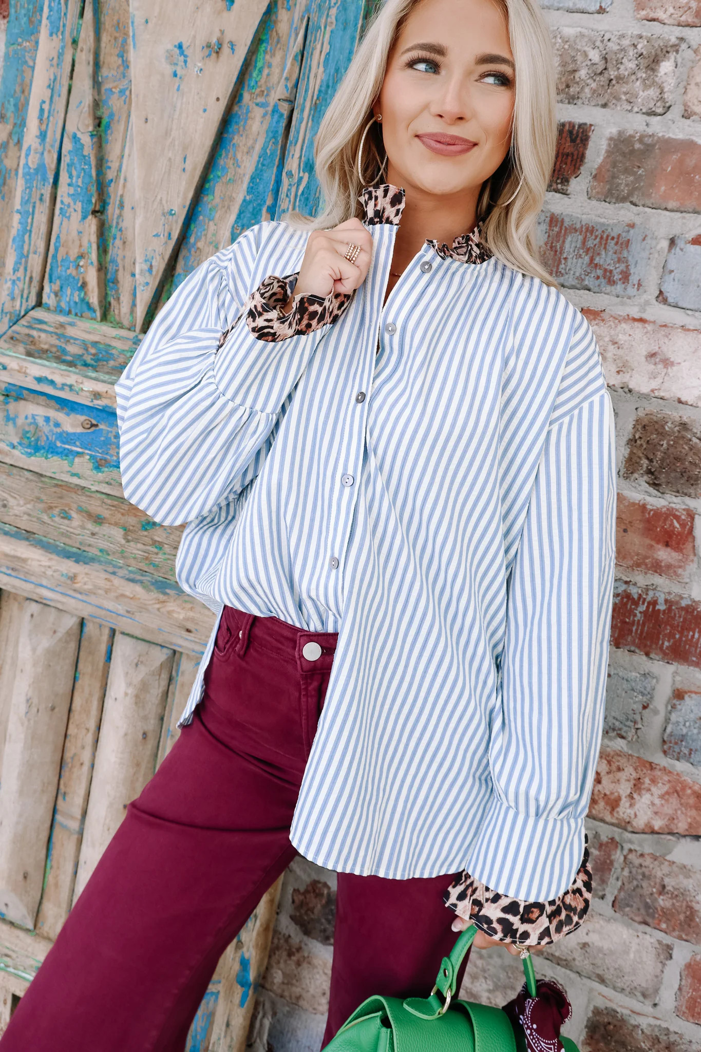 Piper Chambray Striped Button Down Long Sleeve Top | The Willow Tree
