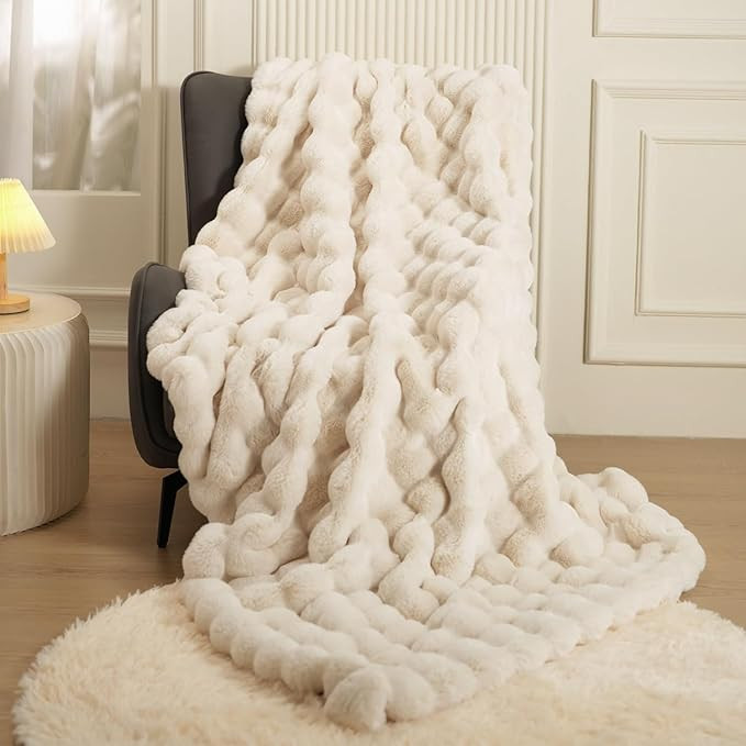 Super Comfort Oversized Warm Thick Bubble Double Sided Plush Rabbit Faux Fur Throw Blanket, fluff... | Amazon (US)