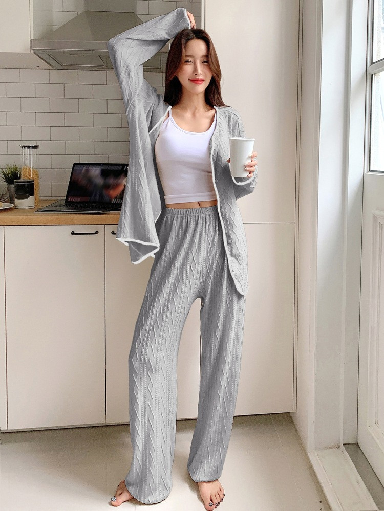 DAZY Textured Binding Trim Pajama Set | SHEIN