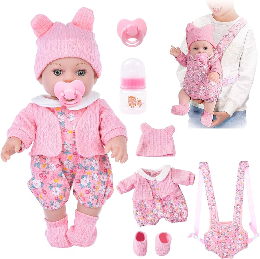 12" Baby Doll Set with Clothes and Baby Carrier for Dolls Reborn Baby Doll Accessories Include Fe... | Amazon (US)