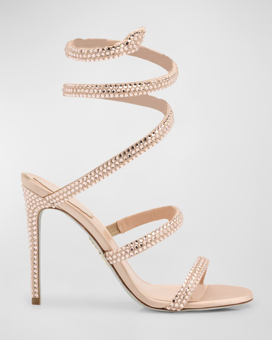 Rene Caovilla Cleo Satin Strass Snake-Wrap Sandals | Neiman Marcus