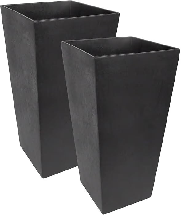 Tierra Verde 15in W x 28in H Sonata Tall Square Tapered Recycled Self-Watering Indoor/Outdoor Large Planter in Slate Black | Amazon (US)