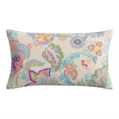 Tufted Jacobean Floral Indoor Outdoor Lumbar Pillow | World Market