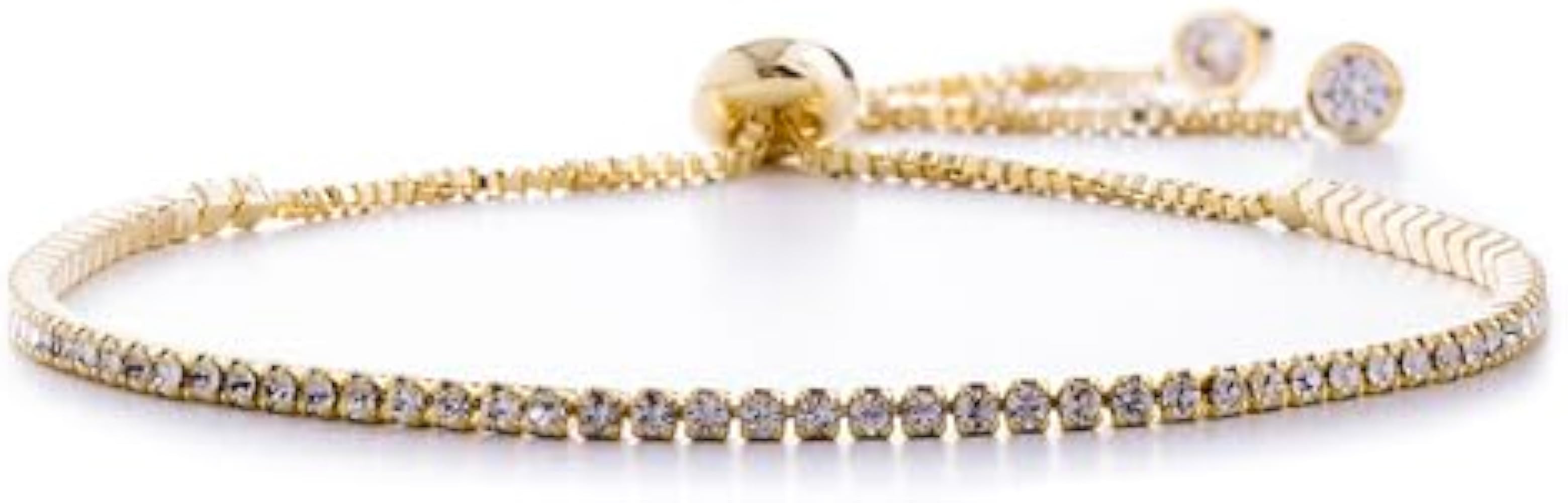 Adjustable Bolo Style Tennis Bracelet for Women 2mm - 4mm Faceted Crystals | Amazon (US)