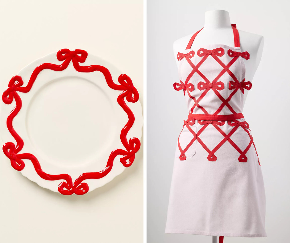 Gorgeous bow stoneware , apron and mitt
Valentine's Day home decor 

 #LTKHoliday #LTKSaleAlert #LTKFindsUnder50