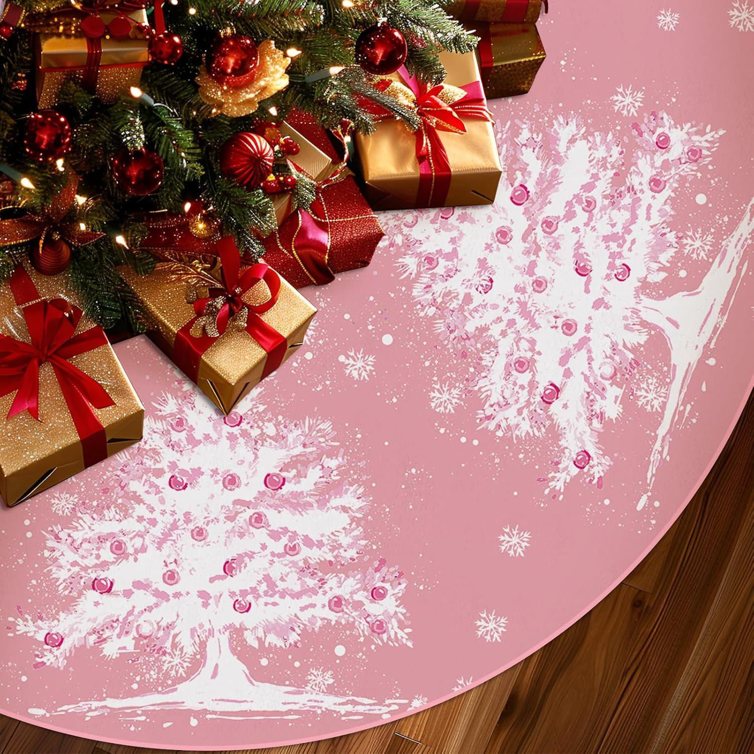 Christmas Tree Skirt Pink Tree Skirts Christmas Trees Xmas Tree Skirt Tree Mat 48 Inch Winter Chr... | Amazon (US)