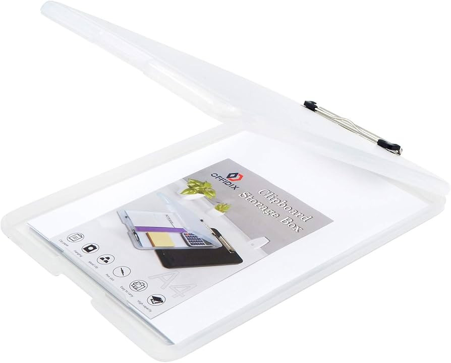 OFFIDIX Clipboard Storage Box,Transparent Plastic Storage Clipboard Paper Holder Storage Clip Boa... | Amazon (US)