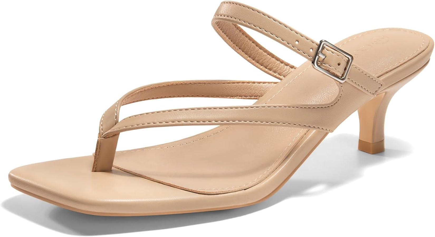 Coutgo Womens Strappy Kitten Heels Flip Flops Square Open Toe Low Heels Fashion Party Dress Thong... | Amazon (US)