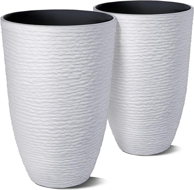 Worth Garden 2-Pack 21" H. White Tall Planters - 14'' Dia Resin Large Round Flower Pots for Outdo... | Amazon (US)