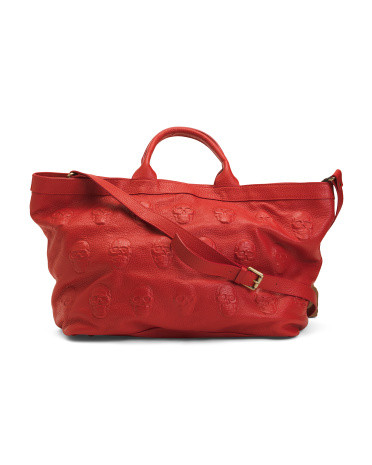 Made In Italy Leather Multi-skull Tote With Gold Tone Hardware | TJ Maxx