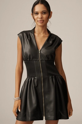 The Tommie Faux-Leather Front-Zip Mini Shirt Dress | Anthropologie (US)