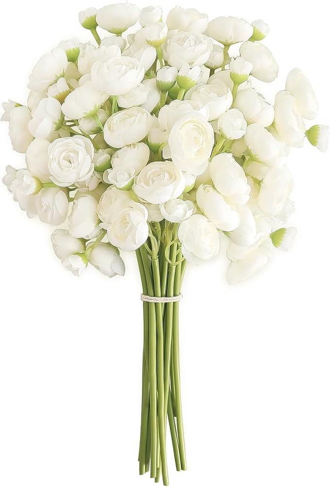 Floroom Ranunculus Artificial Flowers 18 Pcs Ivory Faux Silk Mini Ranunculus Bulk Fake Wedding Fi... | Amazon (US)