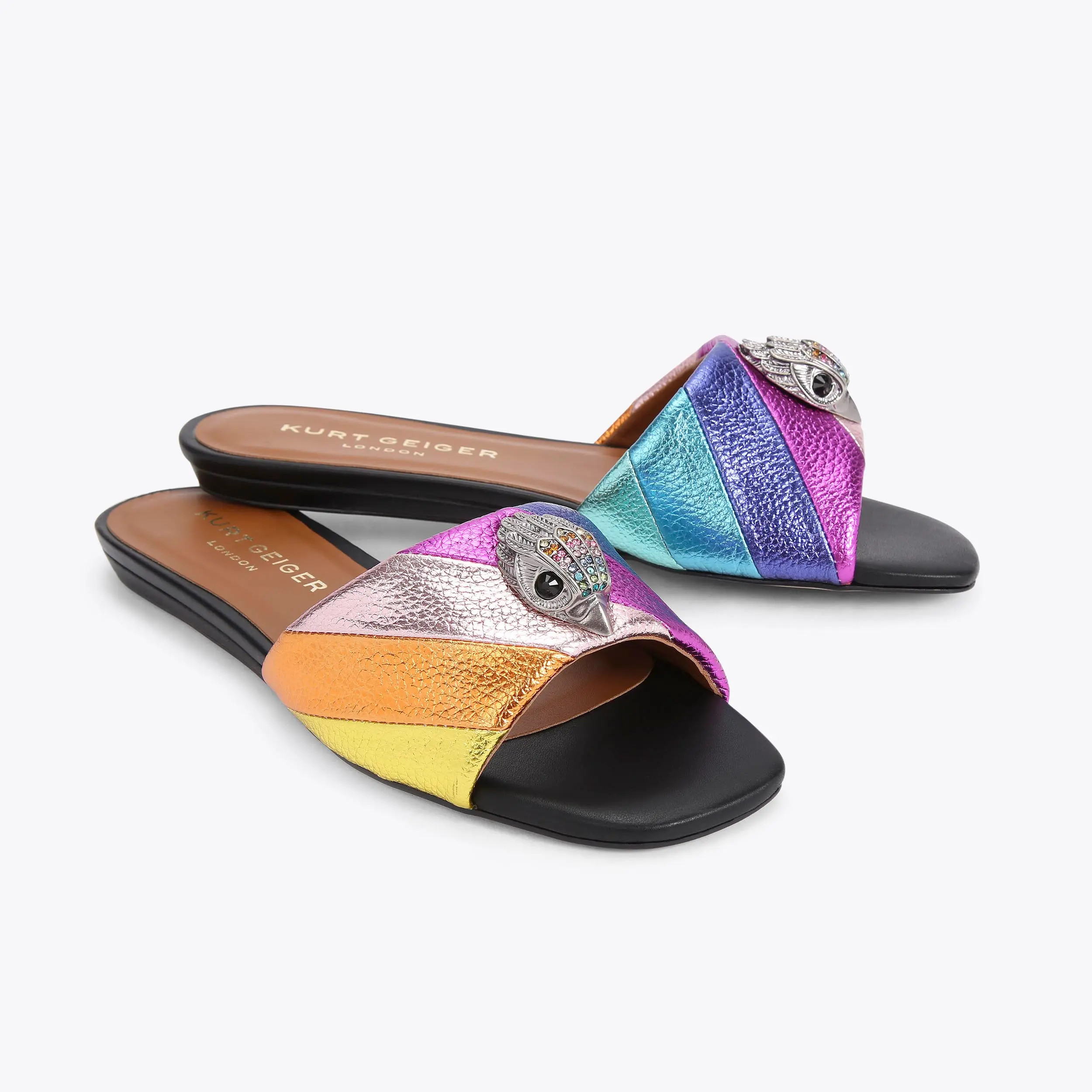 KENSINGTON FLAT SANDAL Metallic Rainbow Stripe Flat Sandals by KURT GEIGER LONDON | Kurt Geiger US