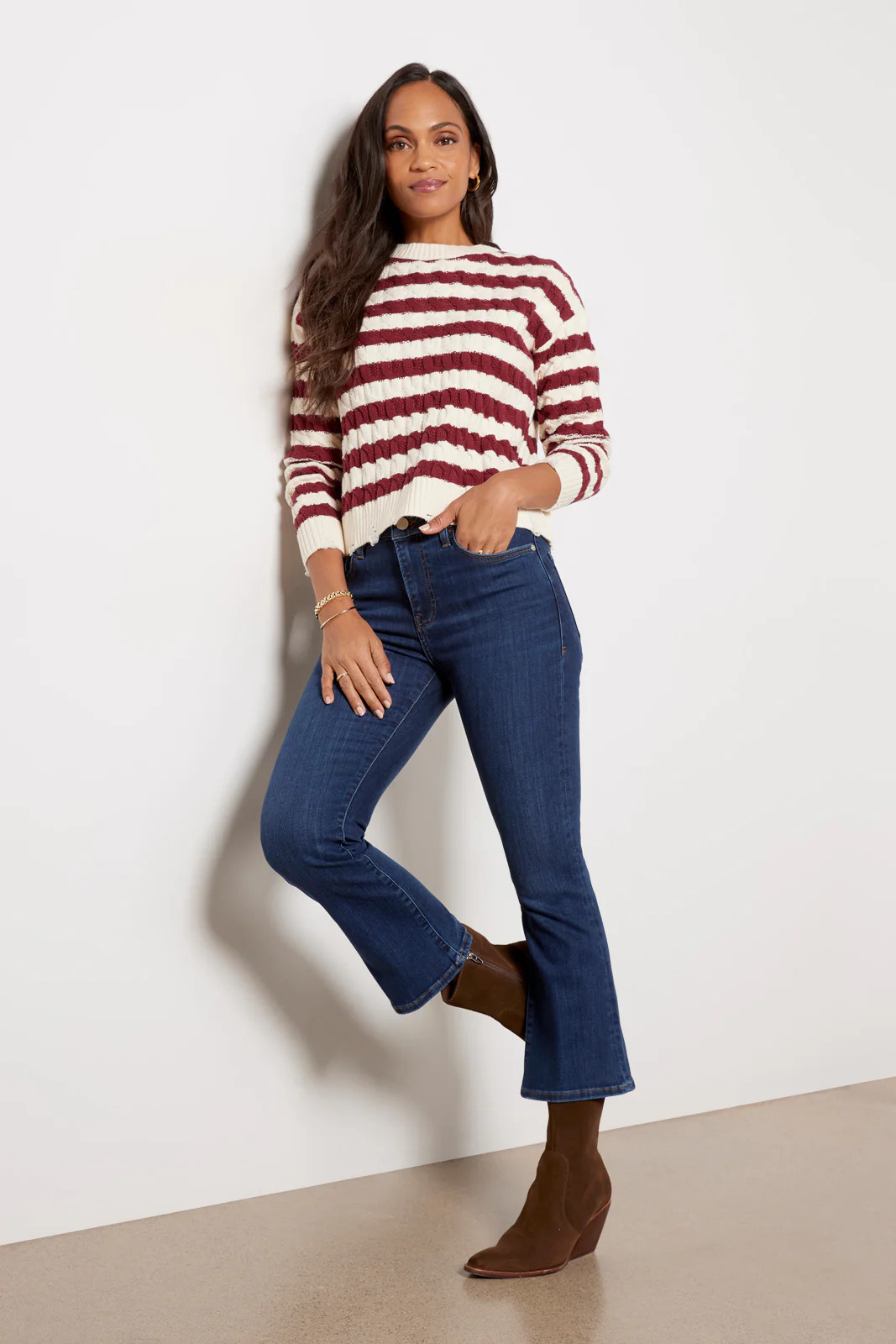 Devi Distressed Cable Pullover | Evereve