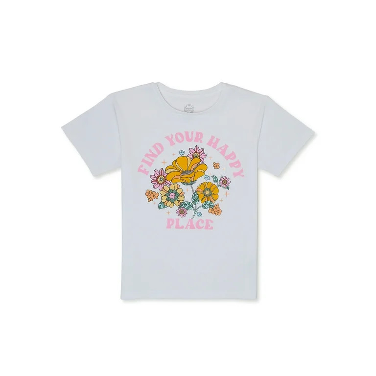 Wonder Nation Girls, Happy Place, Crew Neck, Short Sleeve, Graphic T-Shirt, Sizes 4-18 - Walmart.... | Walmart (US)