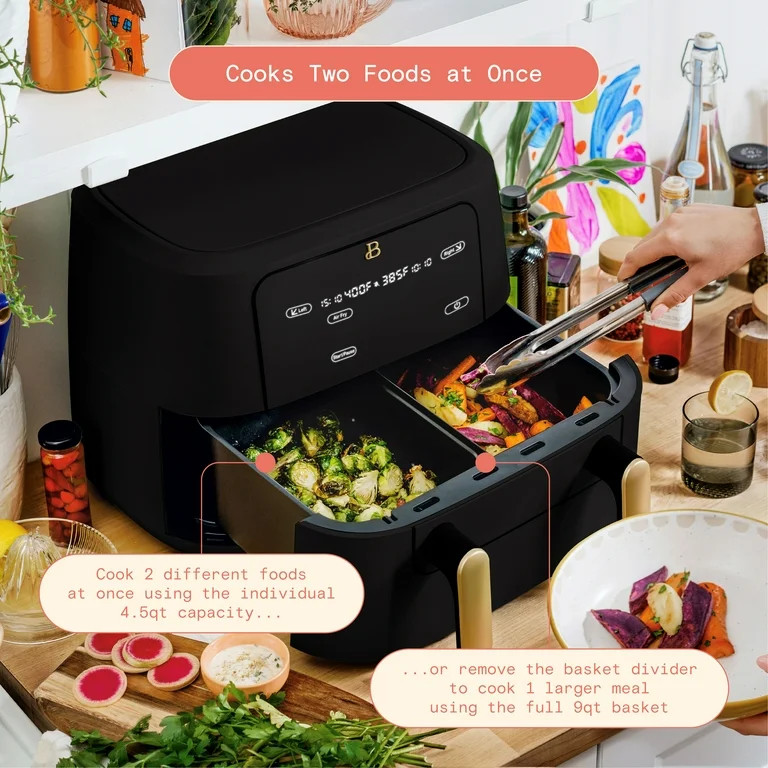 Beautiful 9 QT TriZone Air Fryer, Black Sesame by Drew Barrymore | Walmart (US)