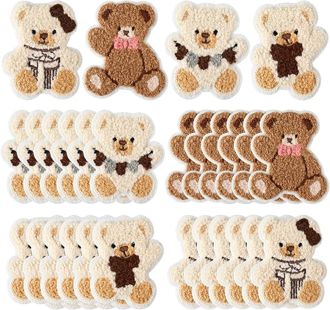 Knitgrip 24 Pcs Teddy Bear Iron on Patches Gifts Bulk Fuzzy Chenille Cute Bear Sew on Embroidered... | Amazon (US)