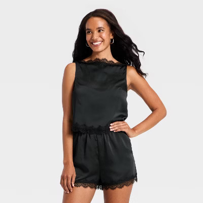Women's Lace Cami Tank Top - A New Day™ Black L | Target