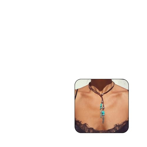 MAQVQLU Boho Choker Necklace for Women Brown Suede Choker Necklace Western Cowgirl Choker Necklace Turquoise Coin Leather Choker Western Boho Necklaces for Girls (C) | Amazon (US)