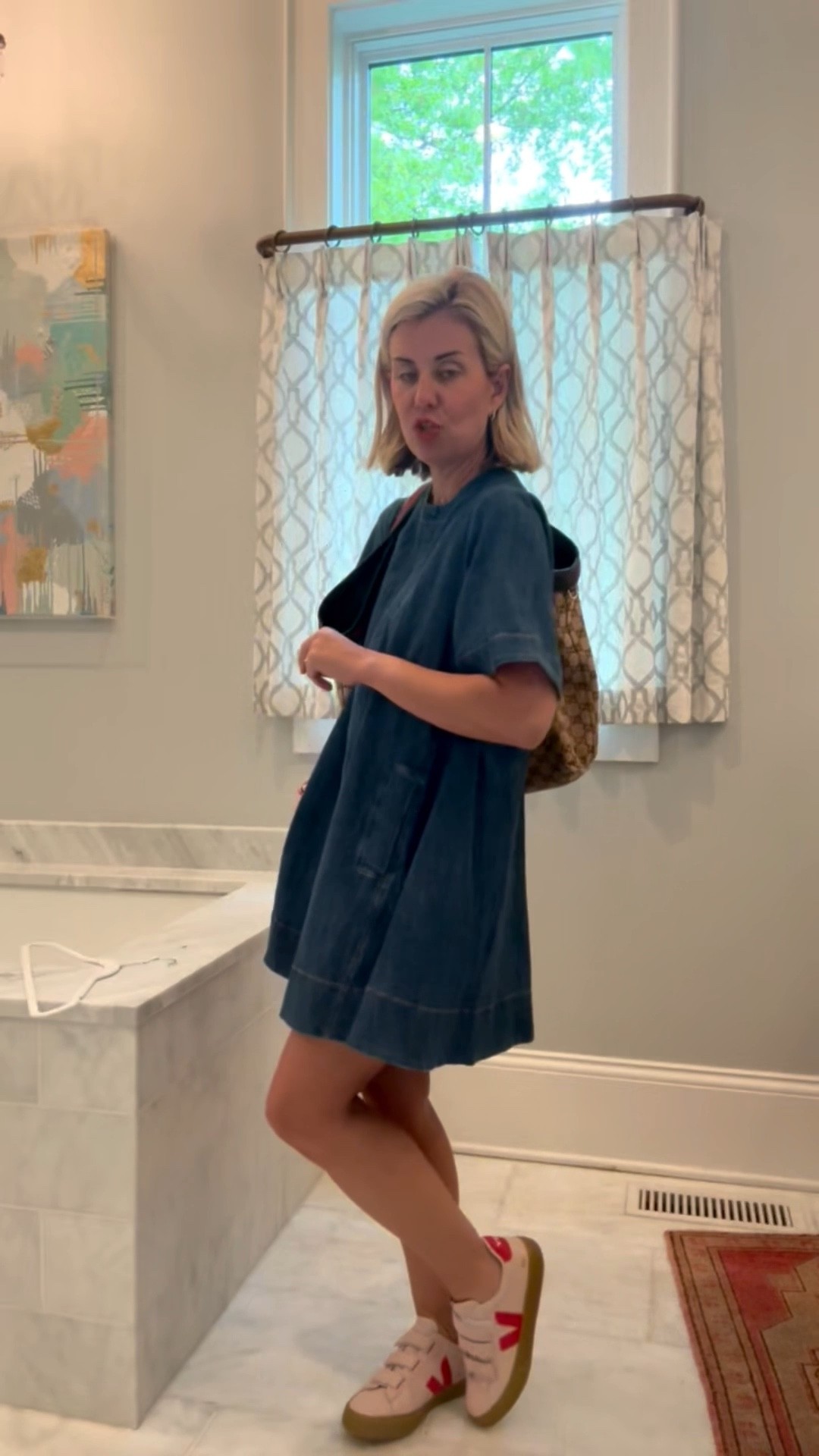 The denim dress that we are wearing on repeat all summer long! I’m wearing XS and 8 sneaker. ￼
*Use code Catherine20 at Allie + Bess 

#LTKSeasonal #LTKOver40 #LTKootd