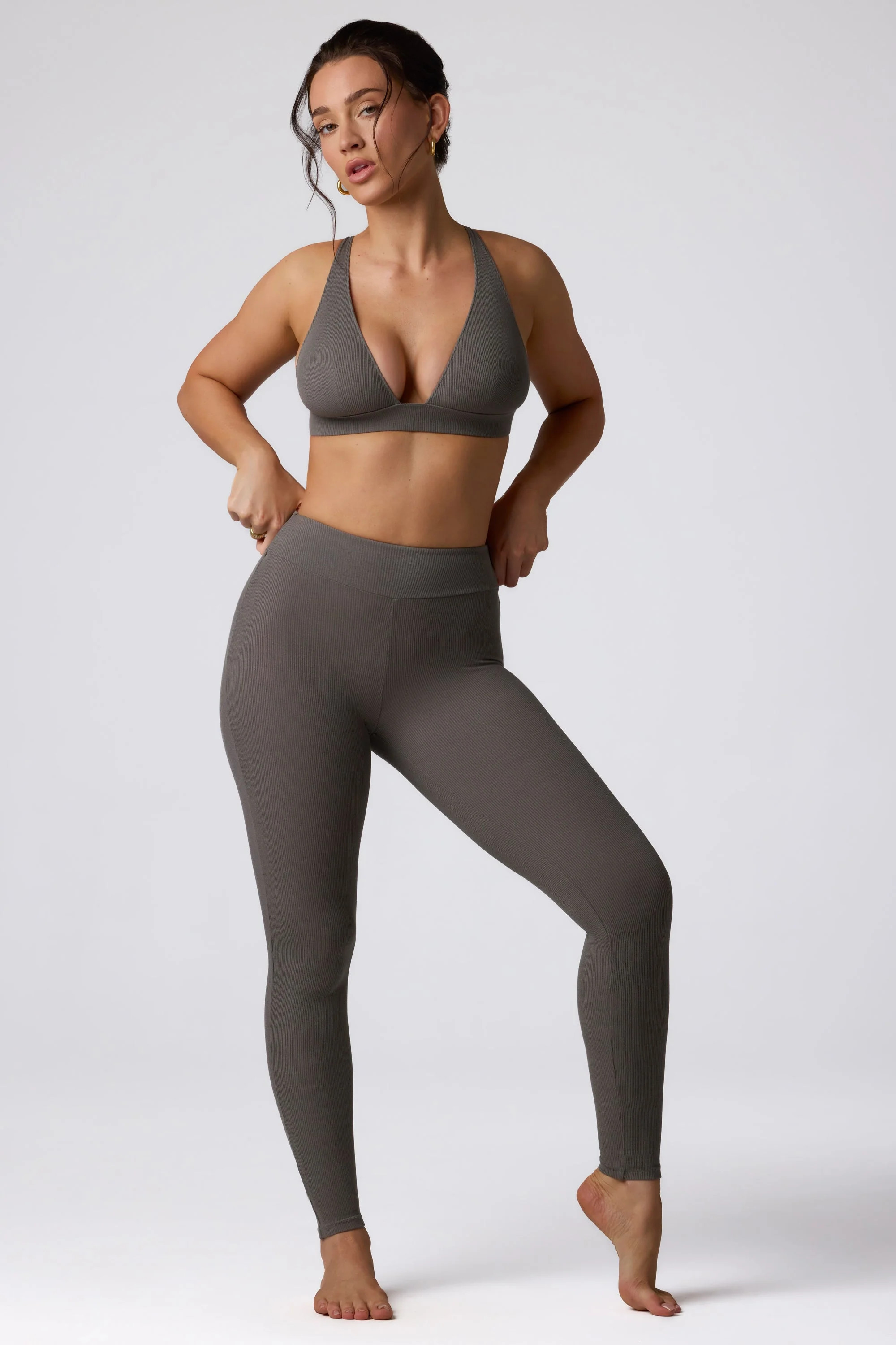 Ribbed Modal High Waist Leggings in Grey | Oh Polly