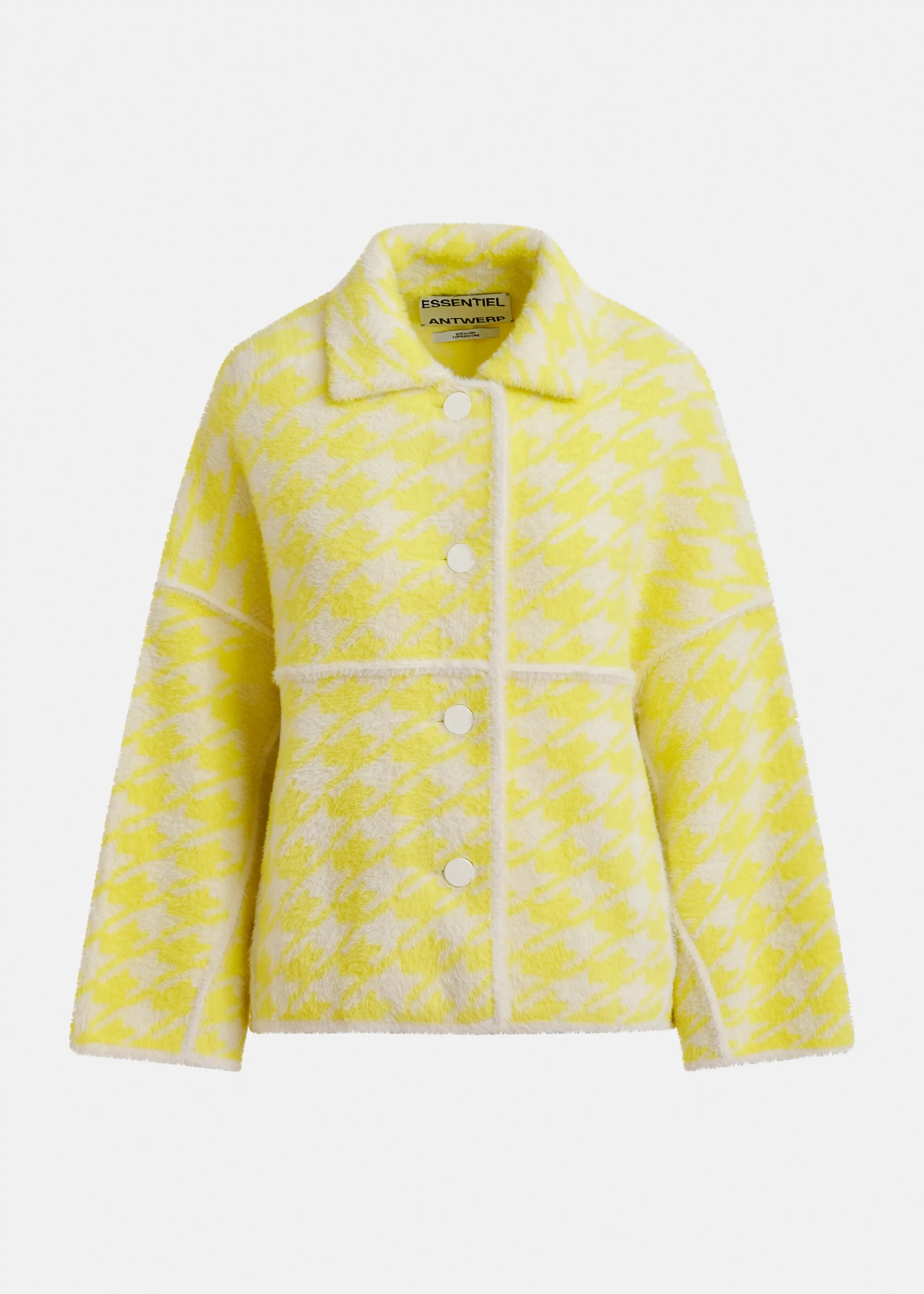 Yellow and off-white houndstooth knit cardigan | Essentiel Antwerp United Kingdom | Essentiel Antwerp