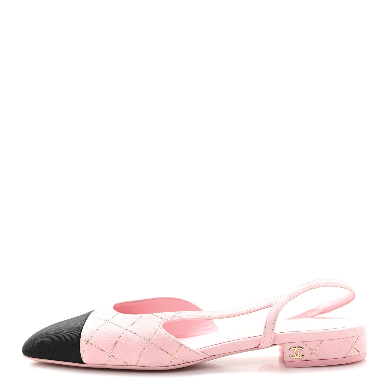 Suede Crystal Grosgrain Cap Toe CC Slingback Flats 37 Pink Gold Black | FASHIONPHILE (US)