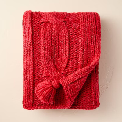 50"x60" Cable Knit Throw Blanket Red - Hearth & Hand™ with Magnolia | Target