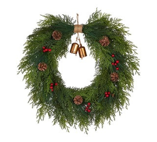 CANVAS Christmas Decoration Cedar Heart-Shaped Wreath with Bells, 24-in | Canadian Tire