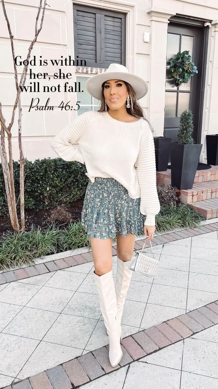 White ribbed sweater and floral skort. Comes in multiple colors. I’m wearing a small in both. 
Use code: March20 

#LTKSeasonal #LTKfindsunder50 #LTKstyletip