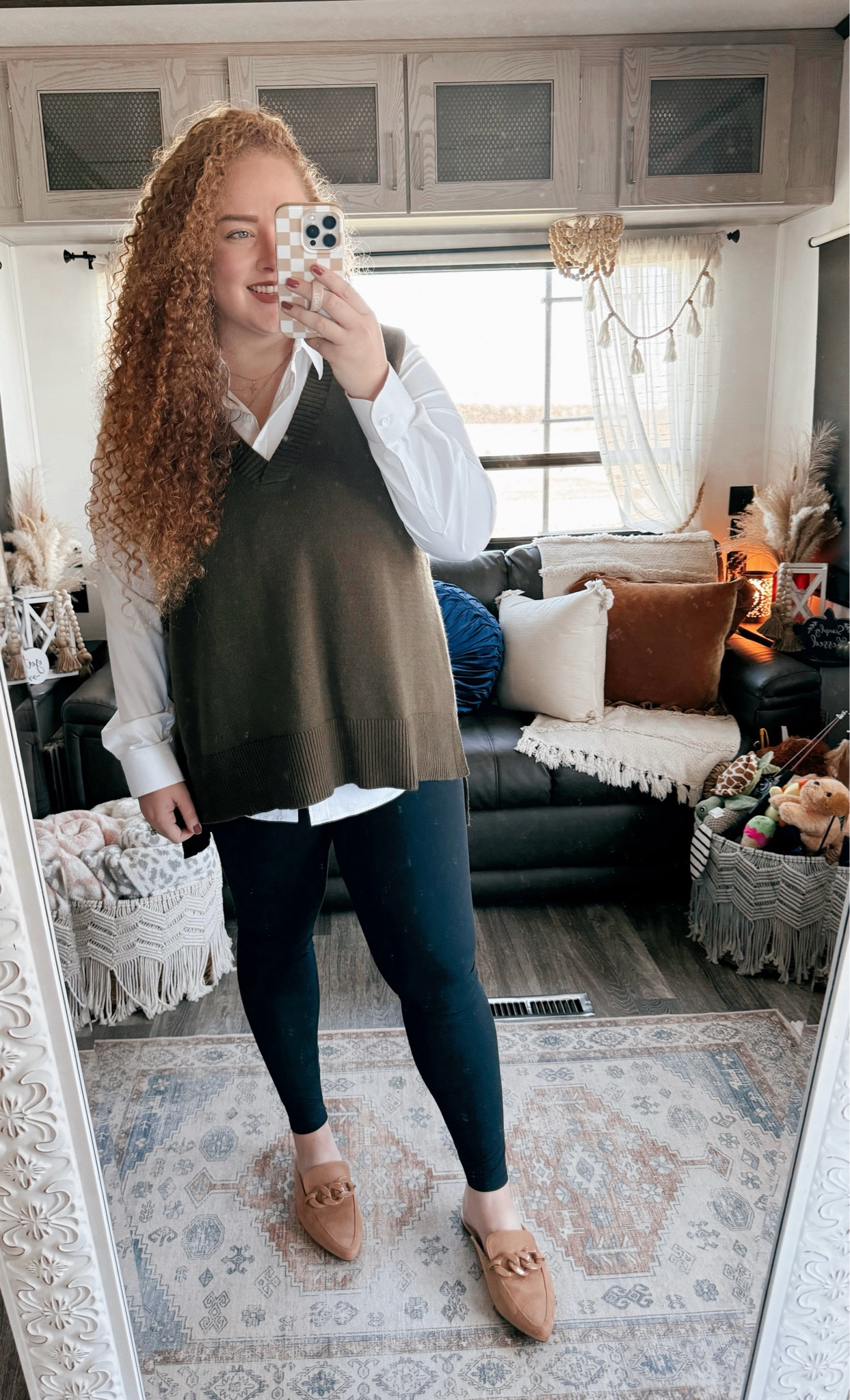 This sweater vest is so cozy💚amazon oversized sweater vest  | amazon sweater vest | amazon green sweater vest  | amazon dress shirt  | leggings | Amazon leggings | lululemon leggings dupe | mules | amazon mules | tank top | amazon tank top  | amazon fashion | amazon finds | amazon look | amazon outfit | fall outfit | fall look | fall fashion | fall finds | fall outfit inspo | fall fashion inspo | fall 2024 

#LTKMidsize #LTKSeasonal #LTKStyleTip