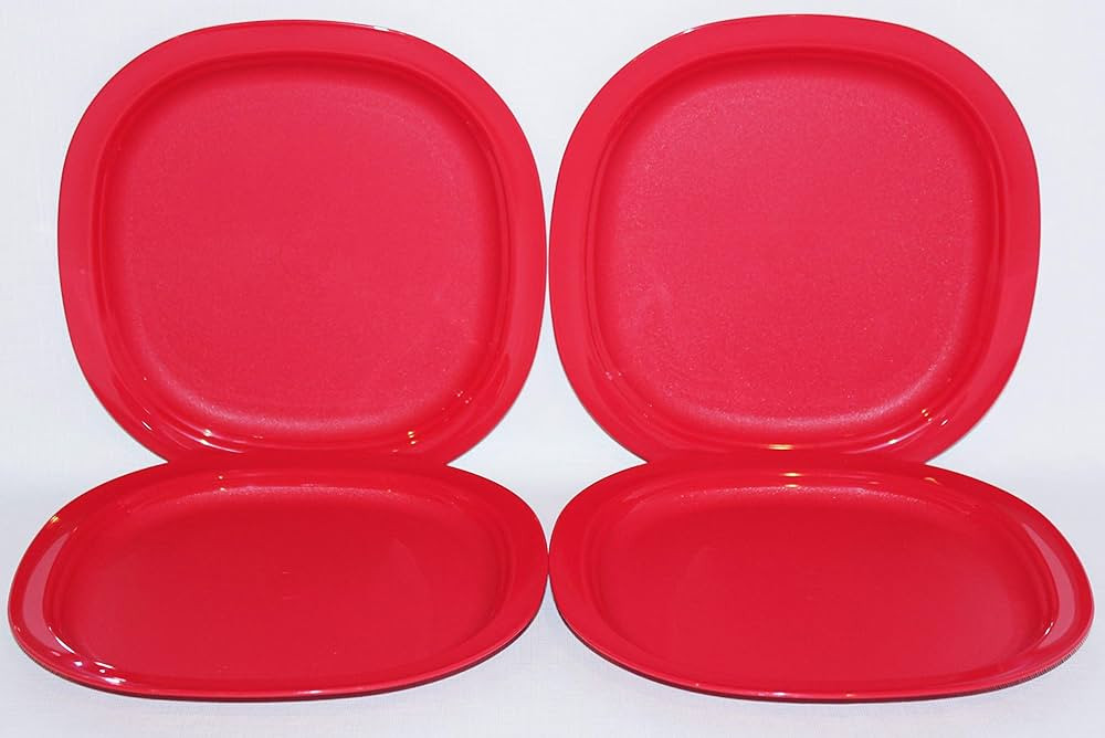 Tupperware Set of 4 Microwave Luncheon Plates 9.5" Square Red | Amazon (US)