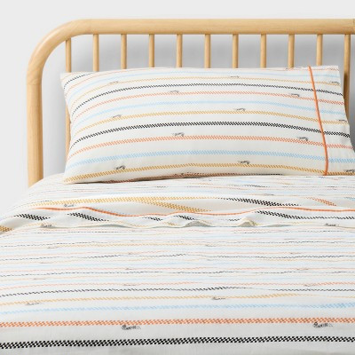 Twin Hot Wheels Retro Checkered Stripe Kids' Cotton Sheet Set Cream - Hot Wheels by Pillowfort™ | Target