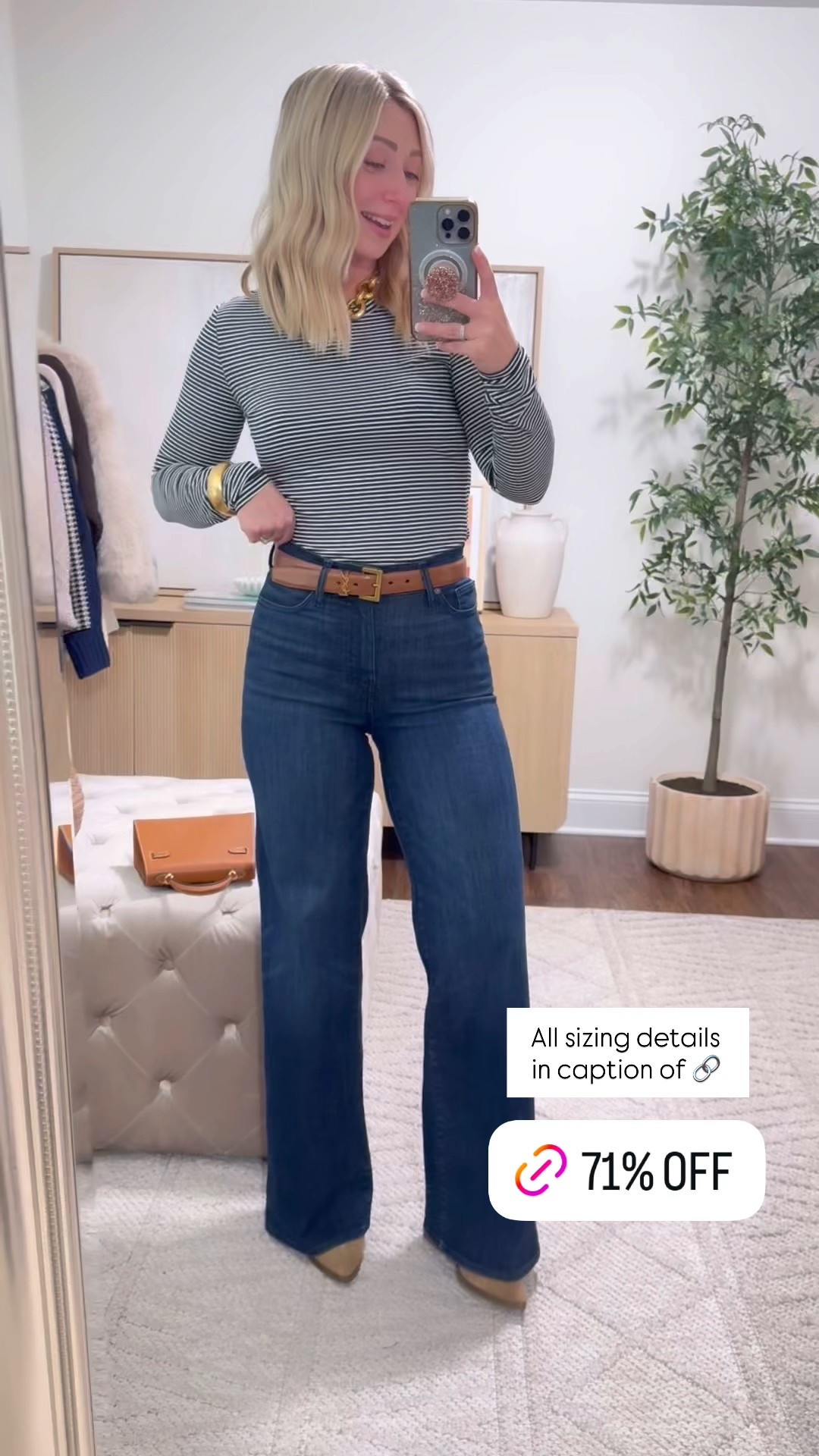 My favorite jeans are on Sale! ALL DETAILS BELOW! ⬇️ 
LE SLIM PALAZZO
HIGH WAIST WIDE LEG (color: guilty)

Size 26, they run big, I’m normally a 27!
5’4” for reference —I do have to wear a 3-4 inch heel with these! 

Frame denim, designer jeans, Nordstrom rack 

#LTKFindsUnder100 #LTKHoliday #LTKGiftGuide