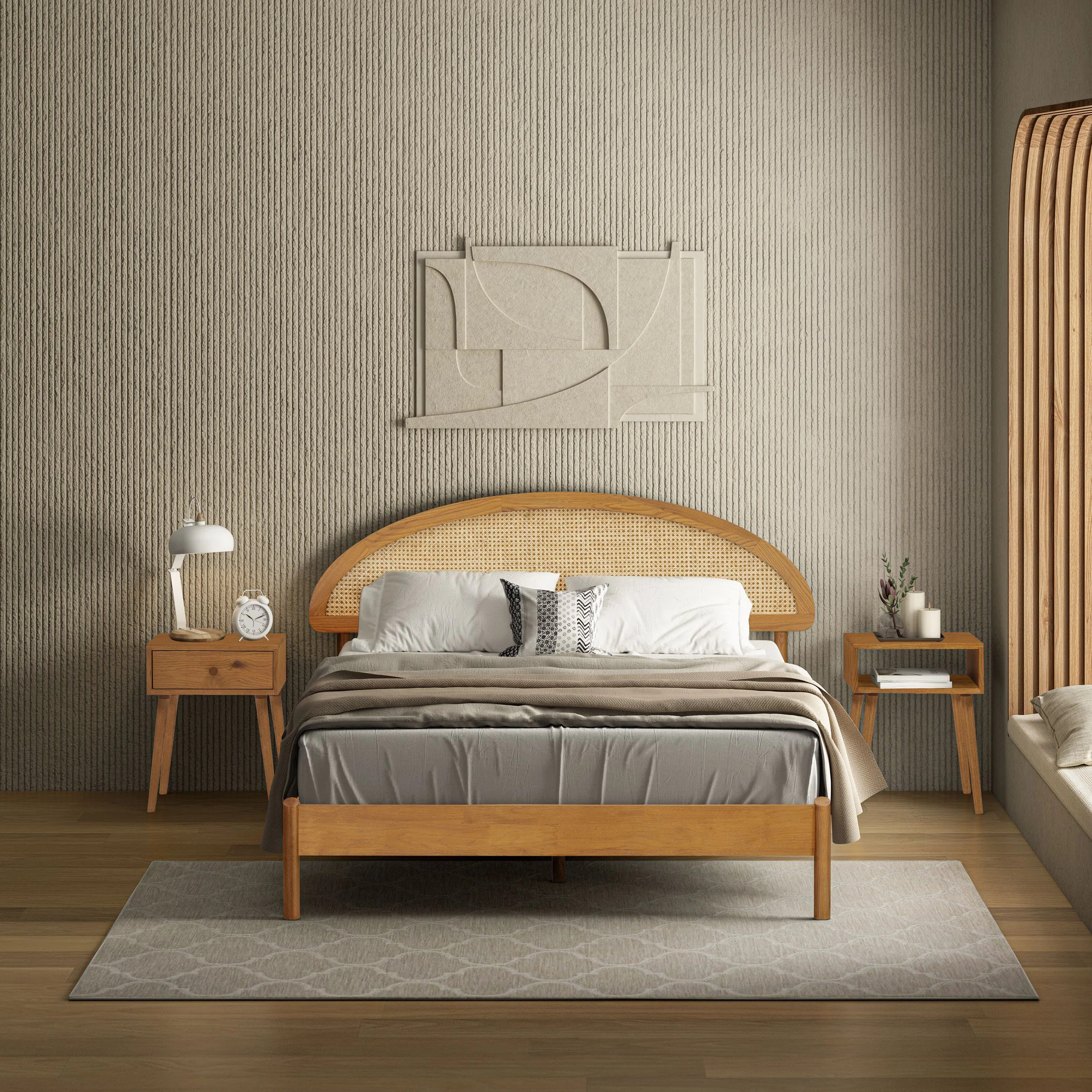 NTC Gem Solid Wooden Bed Frame With Headboard And Natural Rattan, 1000 Lb Capacity & Reviews | Wa... | Wayfair North America