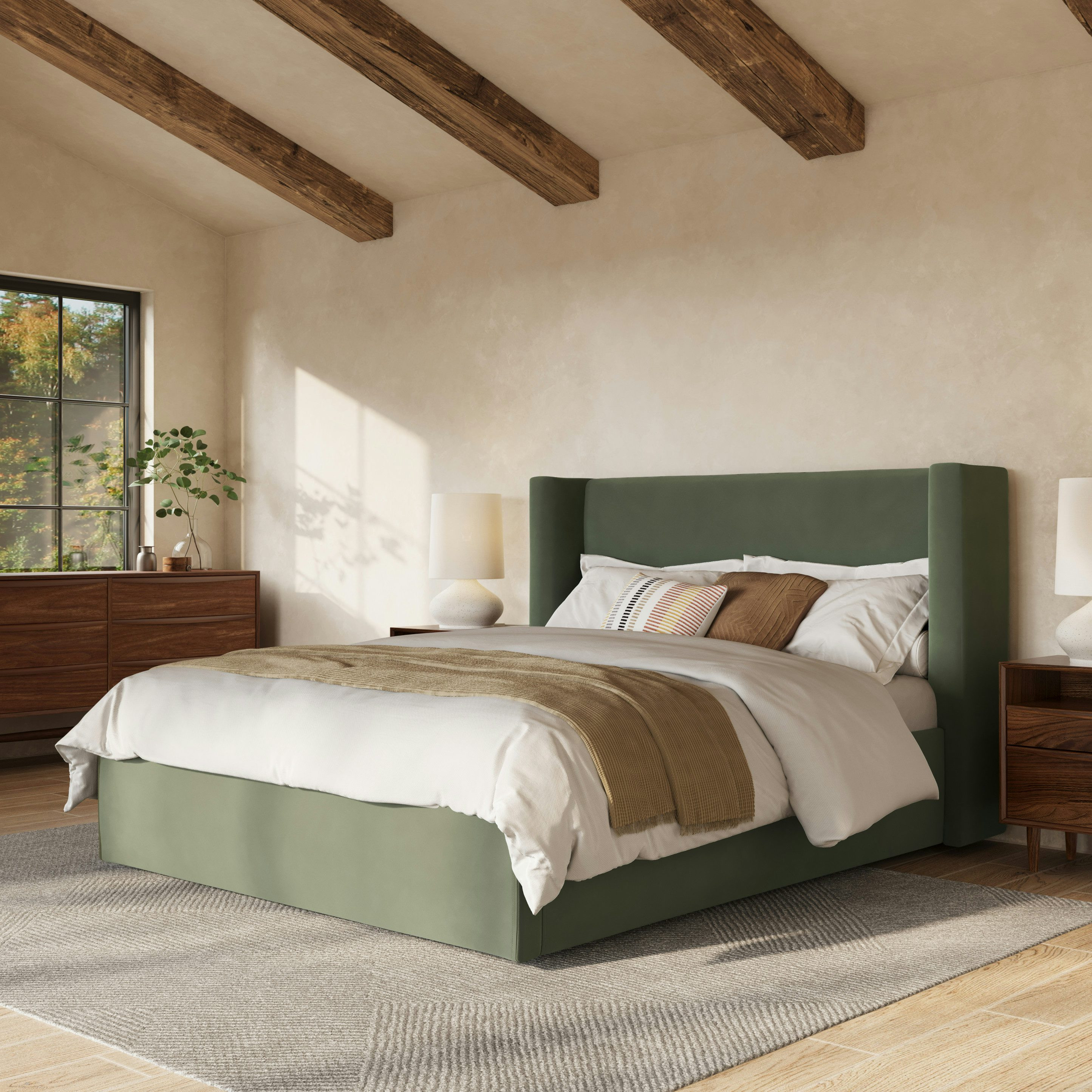 Calabri Queen Velvet Bed - Hale Fir Green | Article
